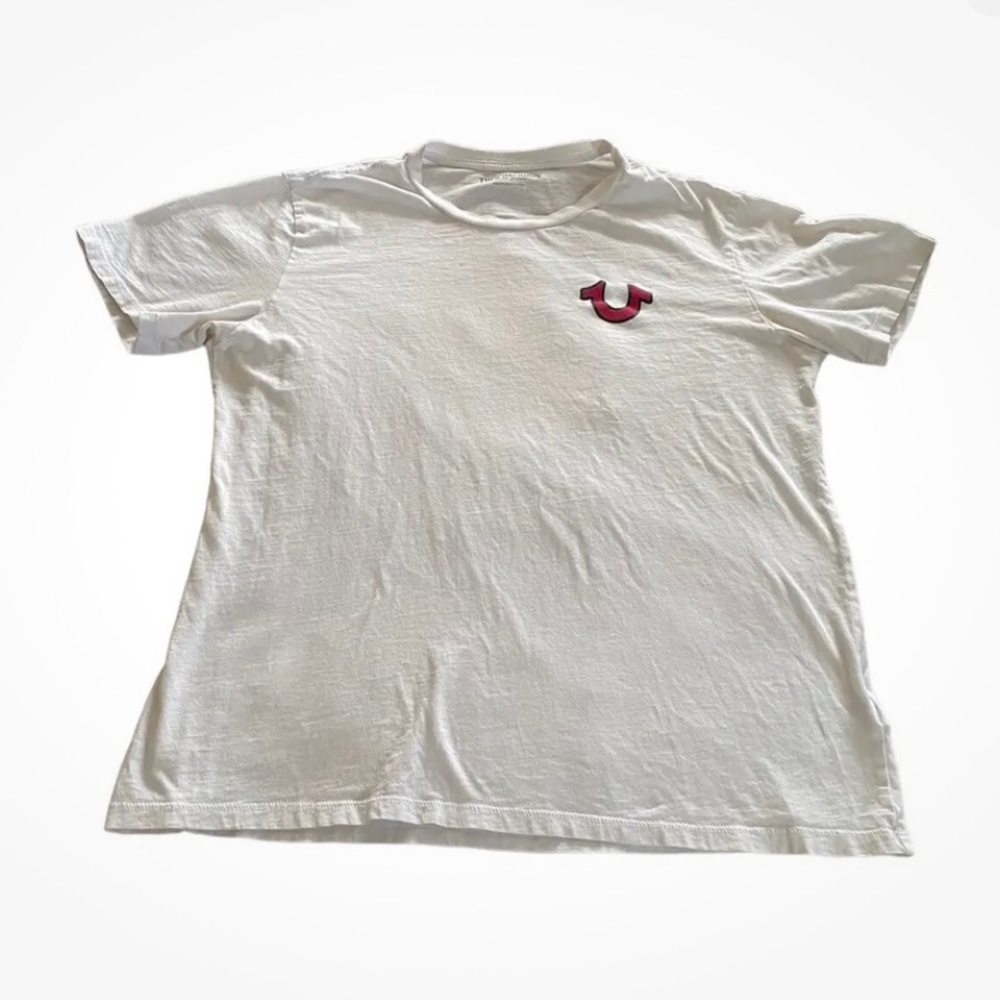 True Religion Shirt Mens Medium  White Buddha Graphic Tee Short Sleeve